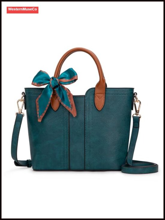 Handbags - Vegan Leather Crossbody Satchel Tote with Detachable Strap